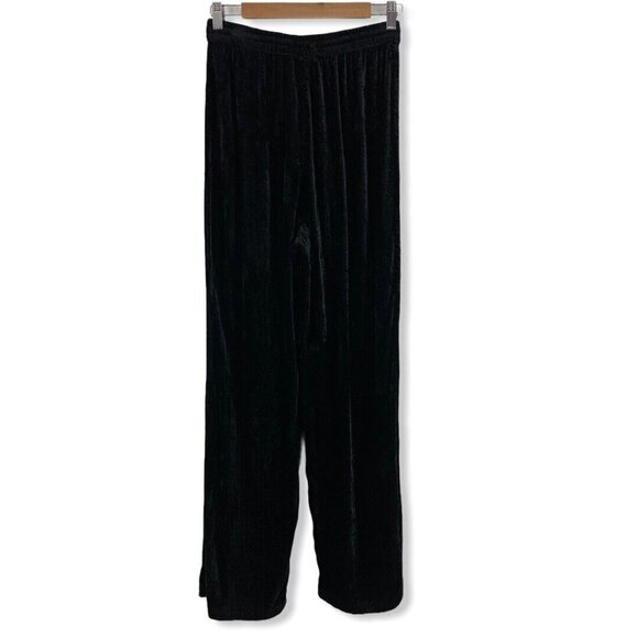 Small Pants Velvet Loungewear Straight Leg Elastic Tie Waist Black Carole Little - Picture 2 of 6